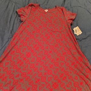Lularoe Dark Grey Carly w/ Pink Geometric Pattern